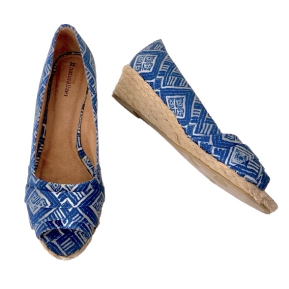 Naturalizer Lariat 2 Espadrille Wedge Peep Toe Sandals Blue Size 9 NWOB